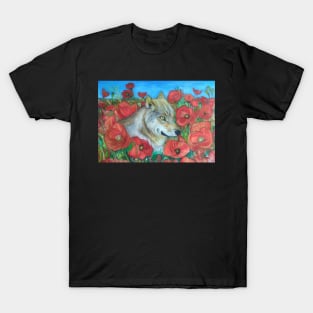 Wolf and Red Poppies T-Shirt